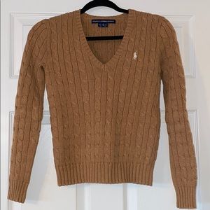 Camel v-neck cable knit Ralph Lauren Sport sweater